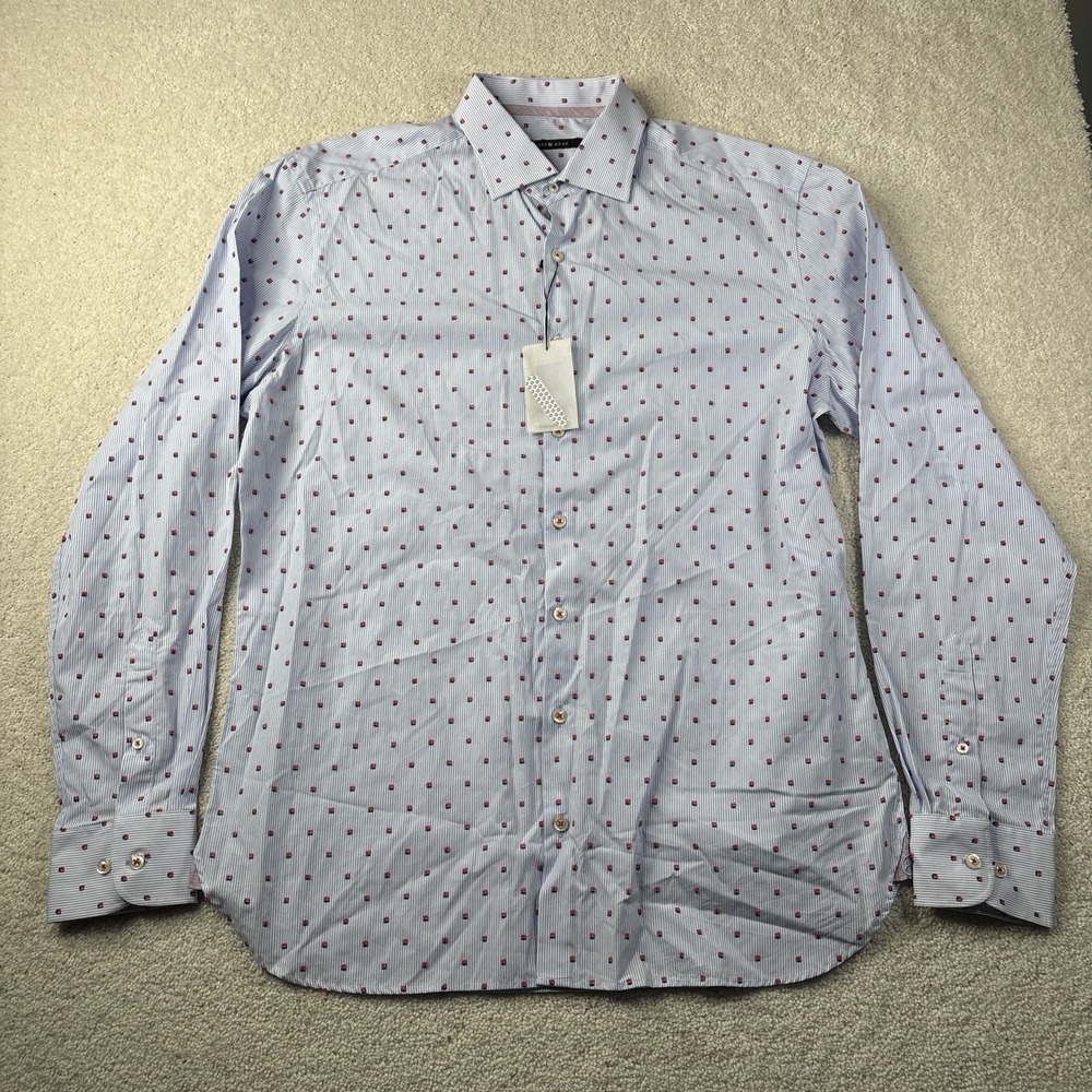 Hammer Made Button Up Shirt Men's 42 16.5 Blue White Striped AOP Emboidered NWT